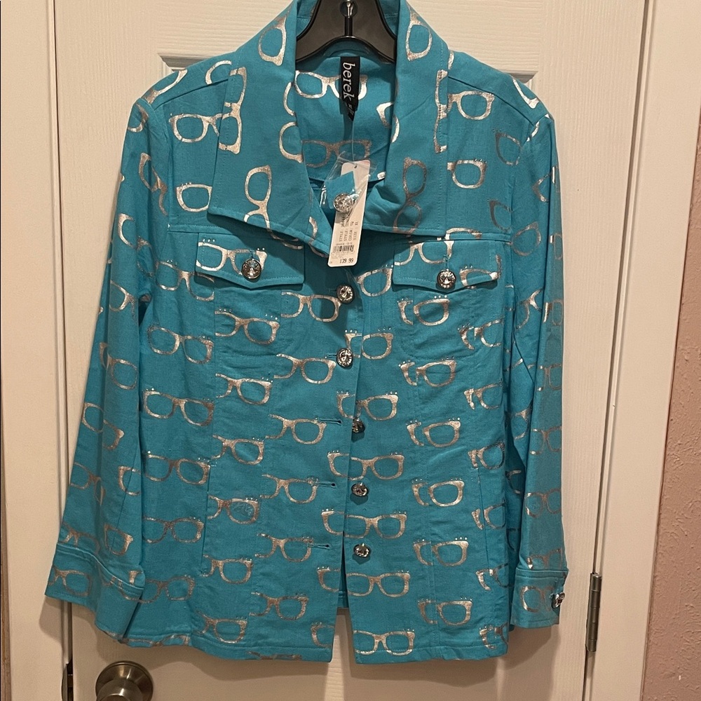 Berek Teal and Silver Eyewear Pattern Blazer